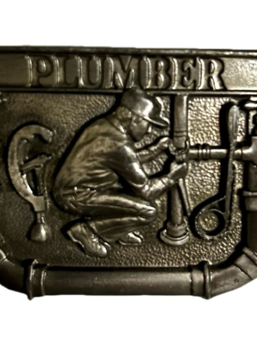 C & J Pewter ~ Plumber ~ Vintage (1991) ~ USA ~ Silver Brass Belt Buckle